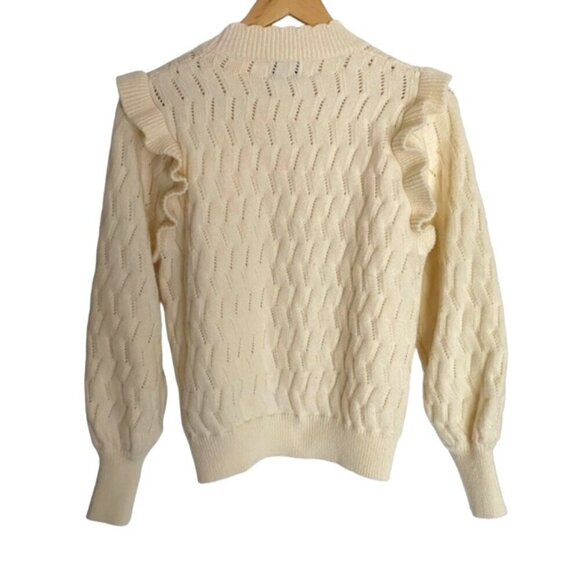 FRNCH Valerie Ruffle Shoulder Pointelle Sweater Small - Picture 3 of 4